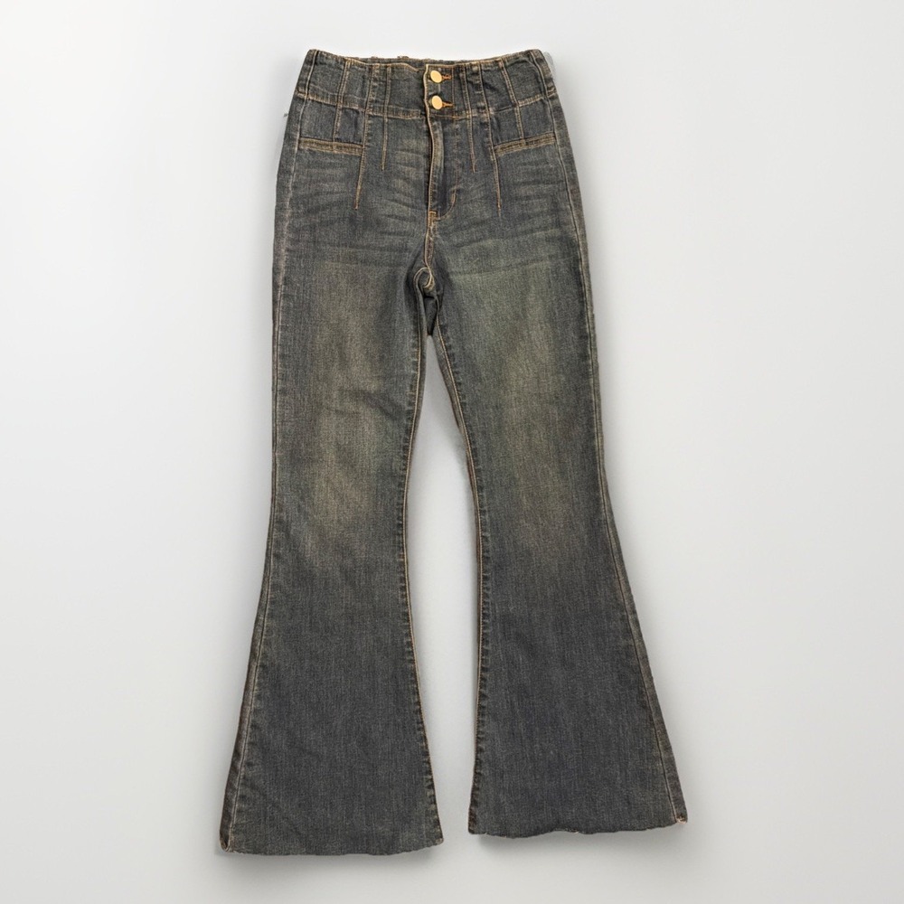 Altar'd State Jeans Flared Bottom Boho Medium Blue Denim High Rise Size 25